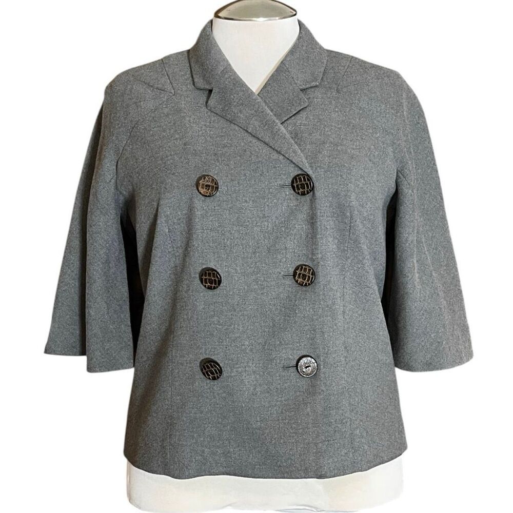 Worthington Double‎ Breasted Cape Sleeve Jacket Leather Look Buttons
